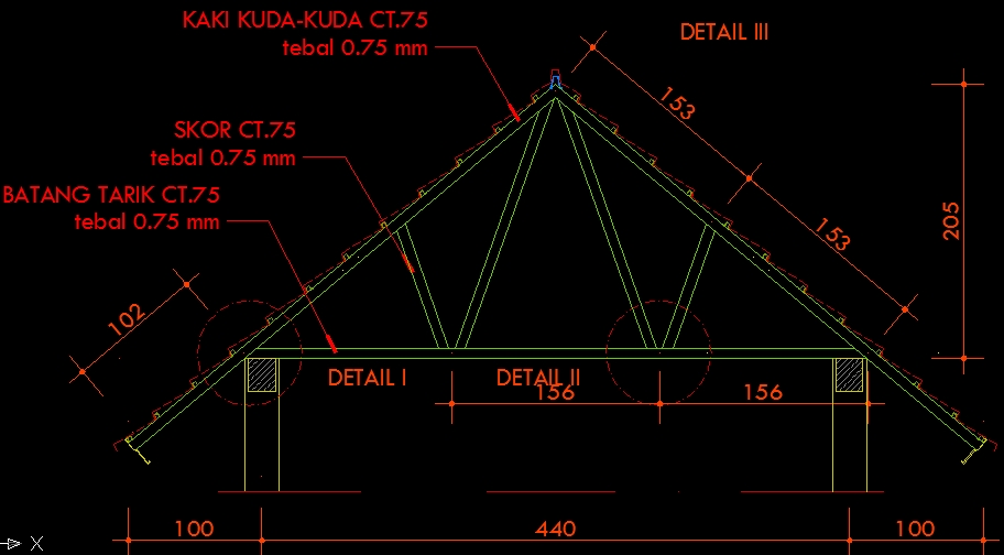 Contoh Detail Kuda – Kuda Baja Ringan Dwg